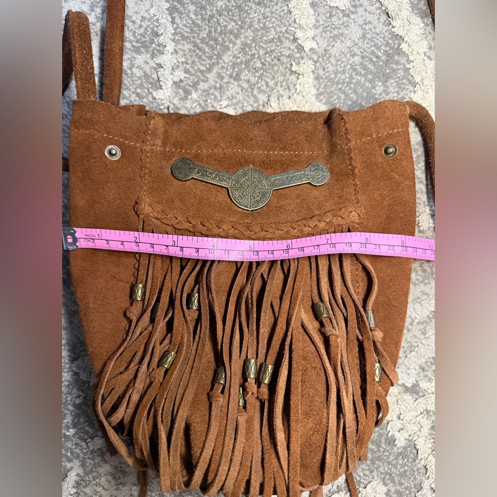 Free People Tan Suede Crossbody Bag with Fringe - Picture 5 of 7